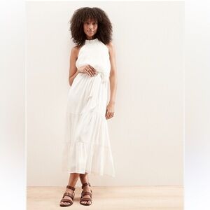 Banana Republic White Tiered Maxi Skirt with Waist Tie